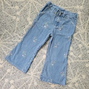 Vintage Geo Rags Embroidered Floral Bell Bottom Denim Jeans
